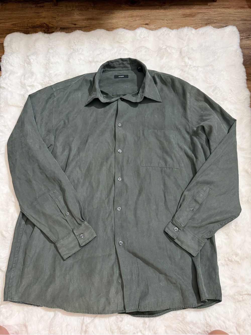 Alfani Men’s Olive Green Suede Dress Shirt XL